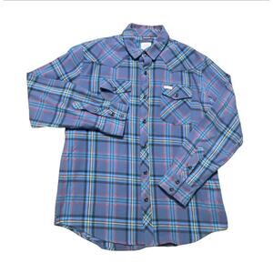 Topo Designs Flannel Shirt Mens XL Blue Plaid Organic Cotton Button Discontinued